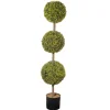 4 ft. Boxwood Three Ball Potted Topiary in a Black Pot Base