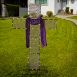 5 ft. Easter 2D Glitter Mesh Cross Decoration with LED Lights