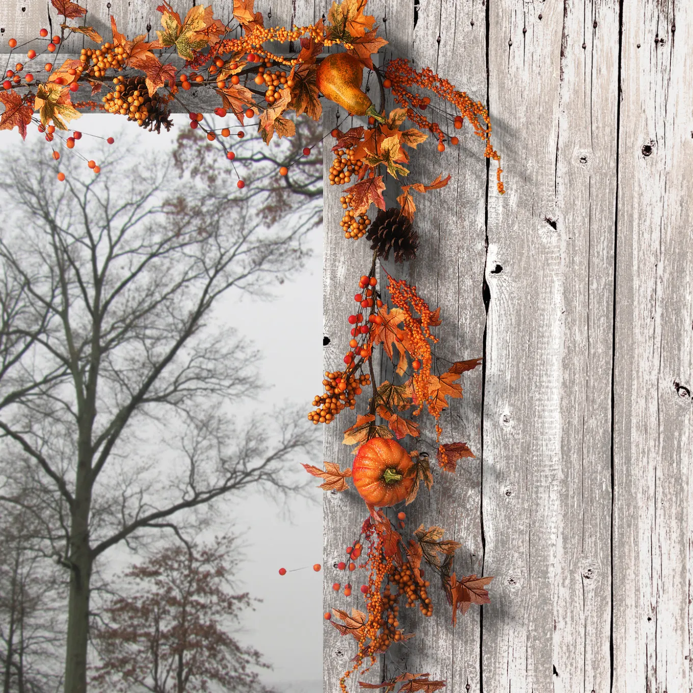 6 ft. Fall Garland with Pumpkins, Pinecones, Berry Clusters, Maple Leaves