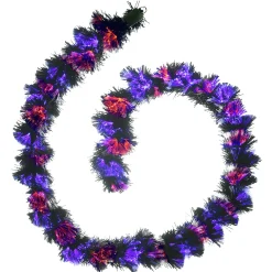9 ft. Halloween Black Fiber Optic Garland with Purple and Orange Lights