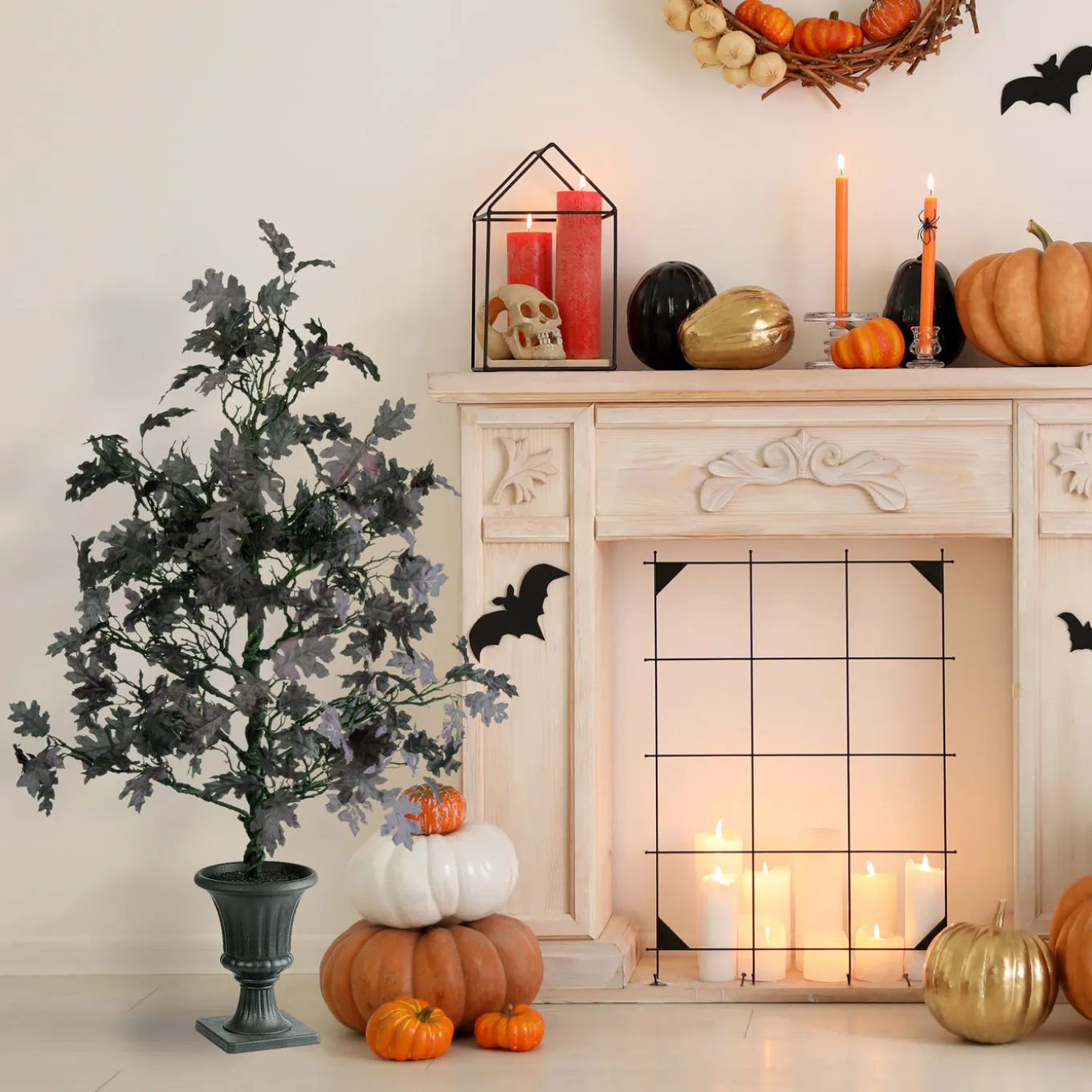 4 ft. Halloween Black Oak Tree in a Black Urn Base