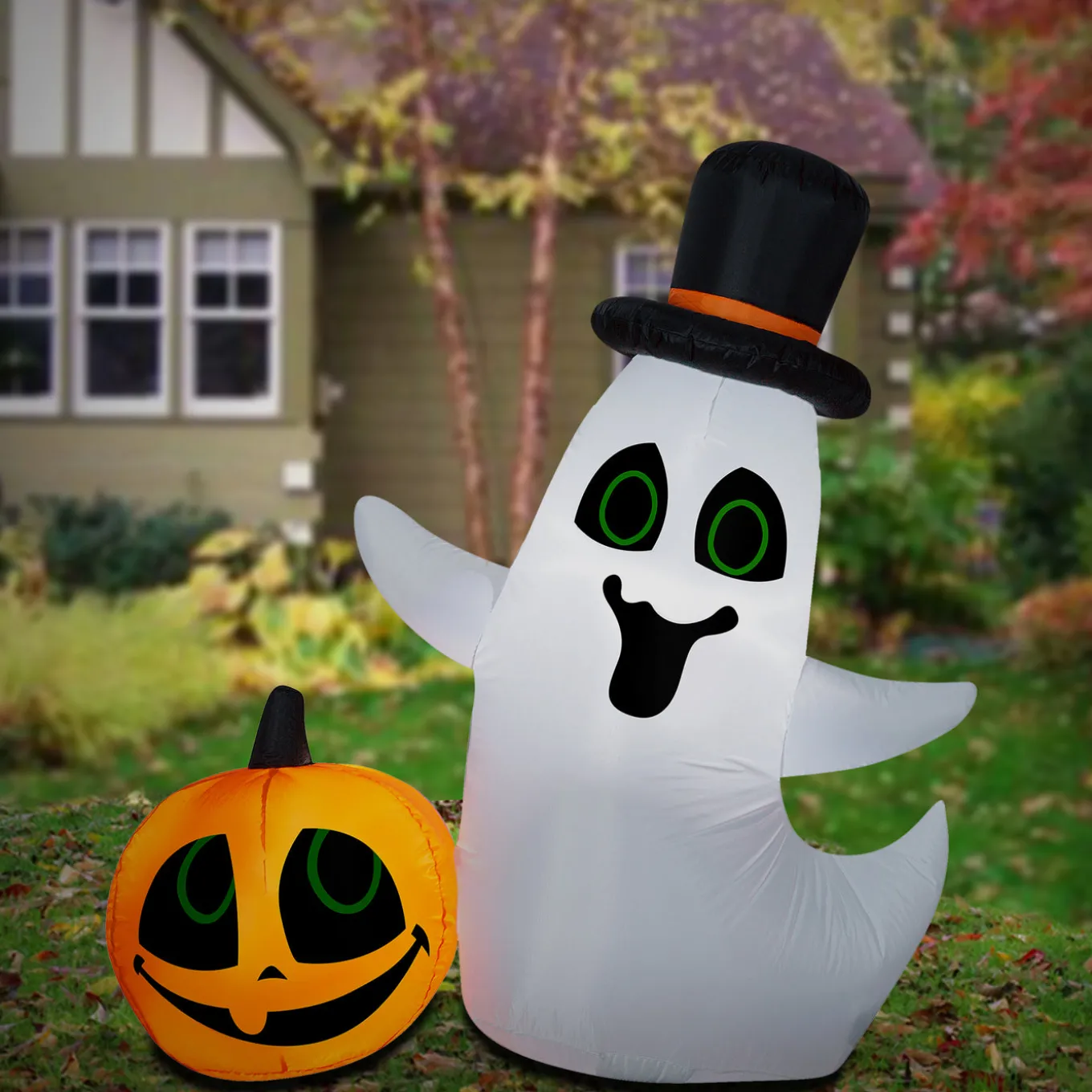 4 ft. Halloween Ghost with Pumpkin Small Scene Inflatable Decoration