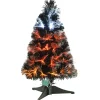 3 ft. Halloween Pre Lit Black Tree Decoration with Fiber Optic, Candy Corn Colored Lights