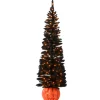 6 ft Halloween Pre-Lit Black Tree with LED Lights, Pumpkin Base