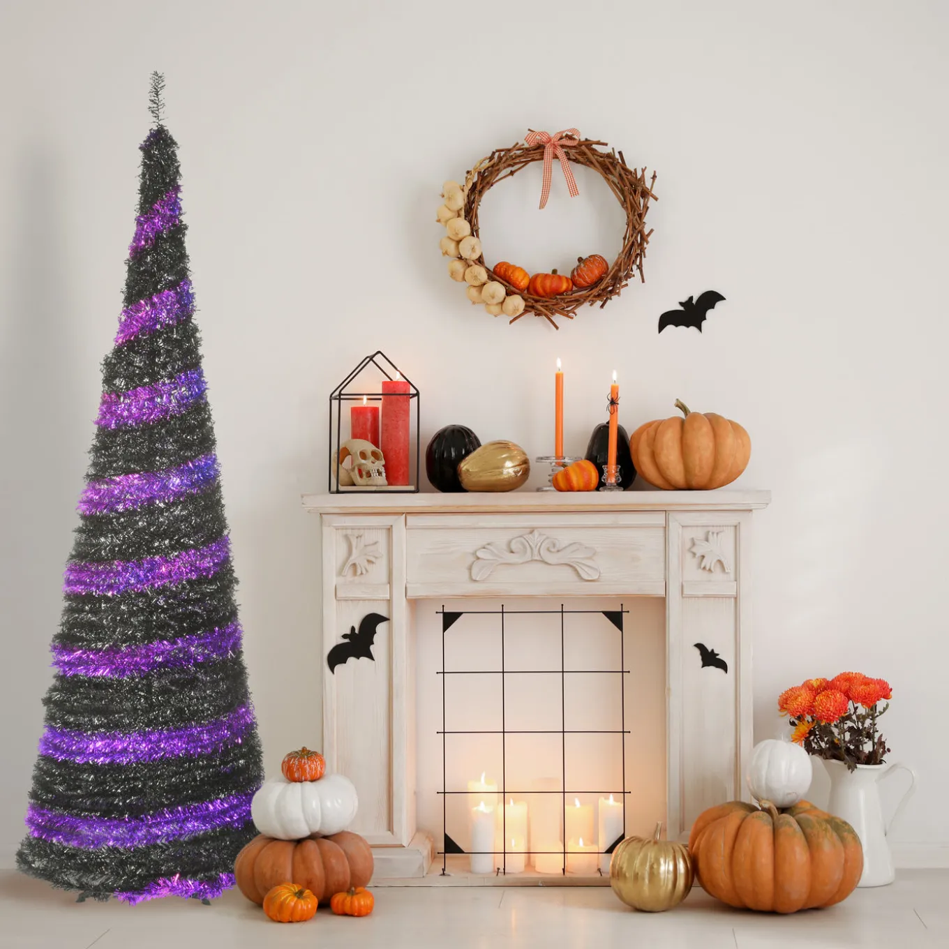 7.5 ft. Halloween Pre-Lit Black Tree with LED Lights