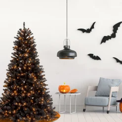 7 ft. Halloween Pre-Lit North Valley Spruce Full Black Tree with White Lights
