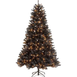 7.5 ft. Halloween Pre-Lit North Valley Spruce Full Black Tree with White Lights