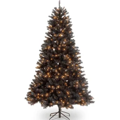 6. ft. Halloween Pre-Lit North Valley Spruce Full Black Tree with White Lights