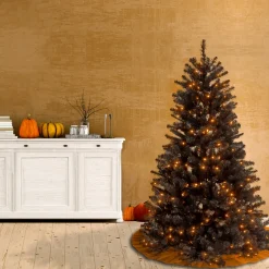 4.5 ft. Halloween Pre-Lit North Valley Spruce Full Black Christmas Tree with White Lights