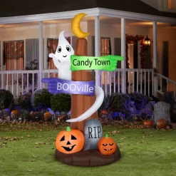 8 ft. Halloween Signpost and Ghost Inflatable Decoration