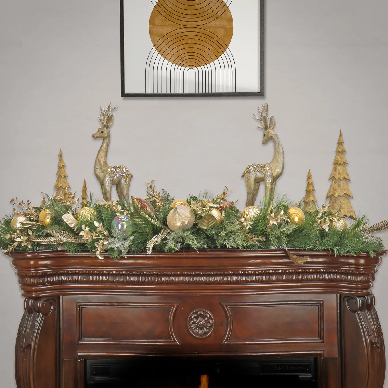 6 ft. HGTV Home Collection Champagne Wishes Mantle Swag