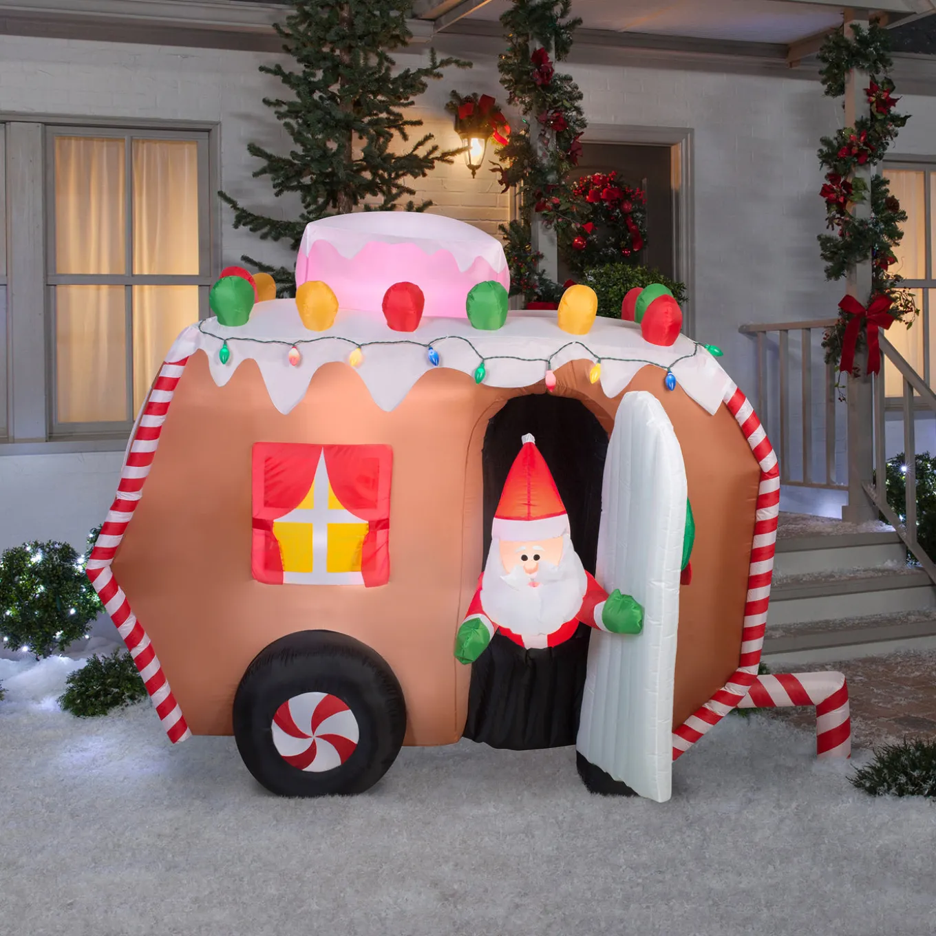 7.5 ft. Inflatable Gingerbread Trailer with Santa with LED Lights