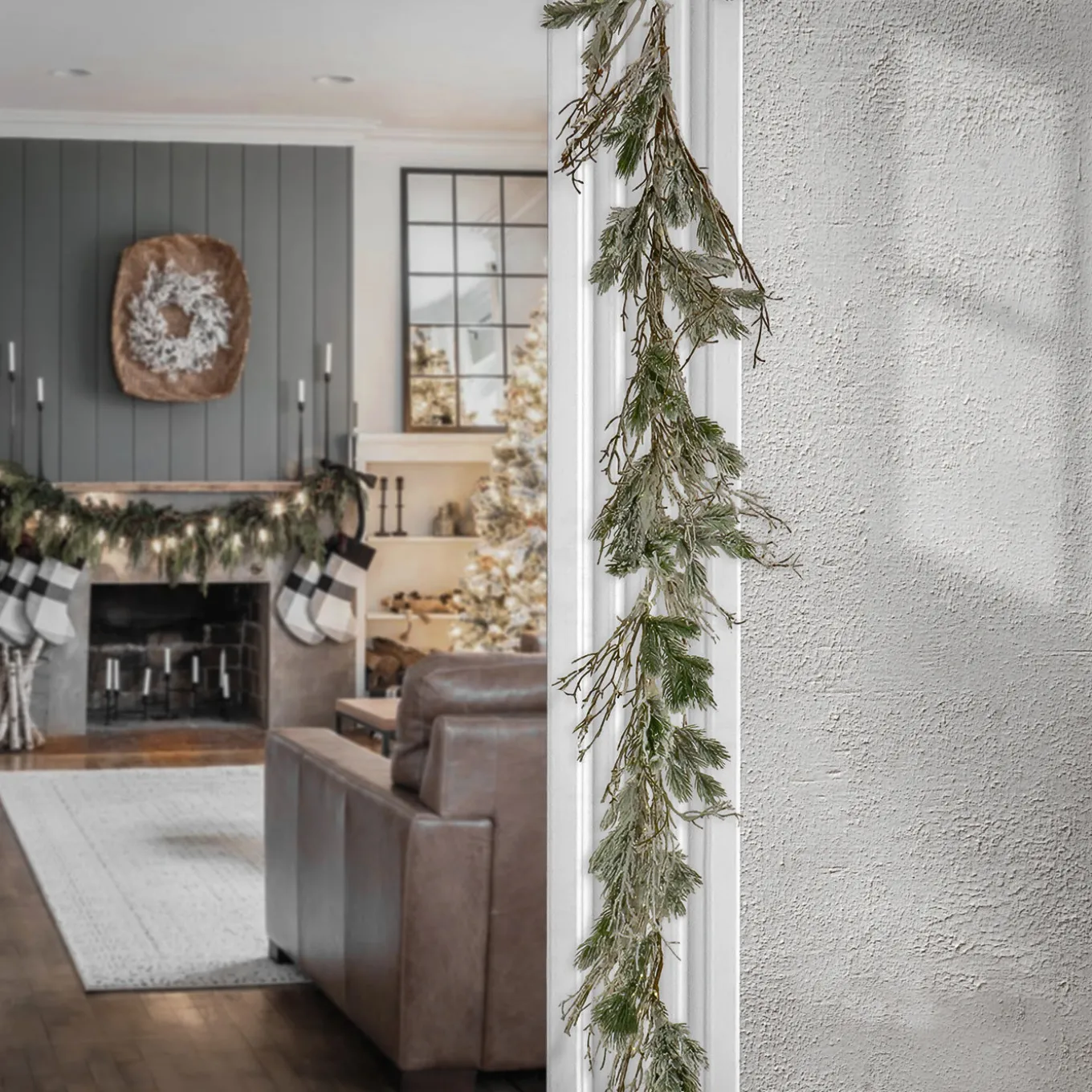 9 ft. Pre-Lit Snowy Twig Garland with Warm White LED Rice Lights