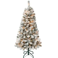 4.5 ft. Pre-Lit Acacia Flocked Tree with Clear Lights