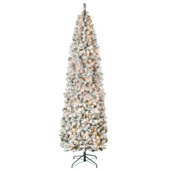 9 ft. Pre-Lit Acacia Flocked Slim Tree with Clear Lights
