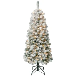 4.5 ft. Pre-Lit Acacia Medium Flocked Tree with Clear Lights