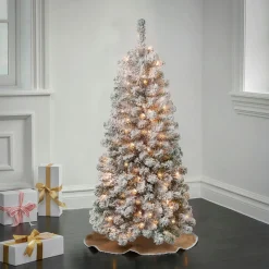 4.5 ft. Pre-Lit Acacia Medium Flocked Tree with Clear Lights