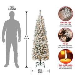 6 ft. Pre-Lit Acacia Pencil Slim Flocked Tree with Clear Lights