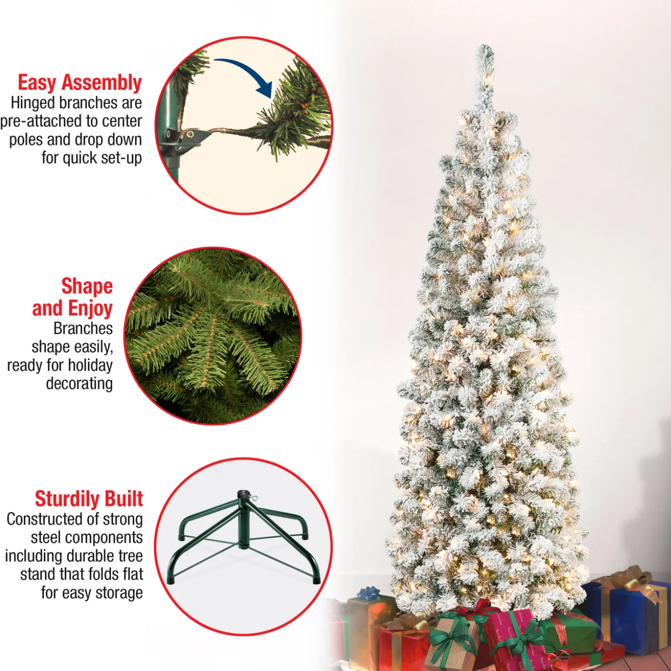 6 ft. Pre-Lit Acacia Pencil Slim Flocked Tree with Clear Lights