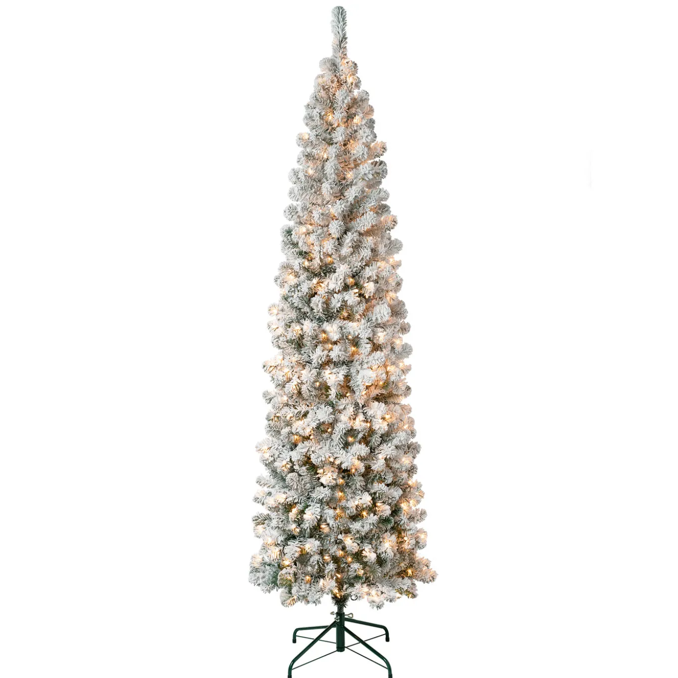 7.5 ft. Pre-Lit Acacia Pencil Slim Flocked Tree with Clear Lights