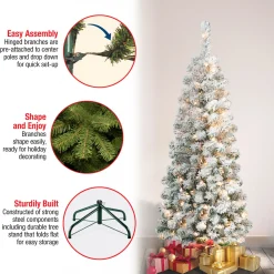 4.5 ft. Pre-Lit Acacia Pencil Slim Flocked Tree with Clear Lights