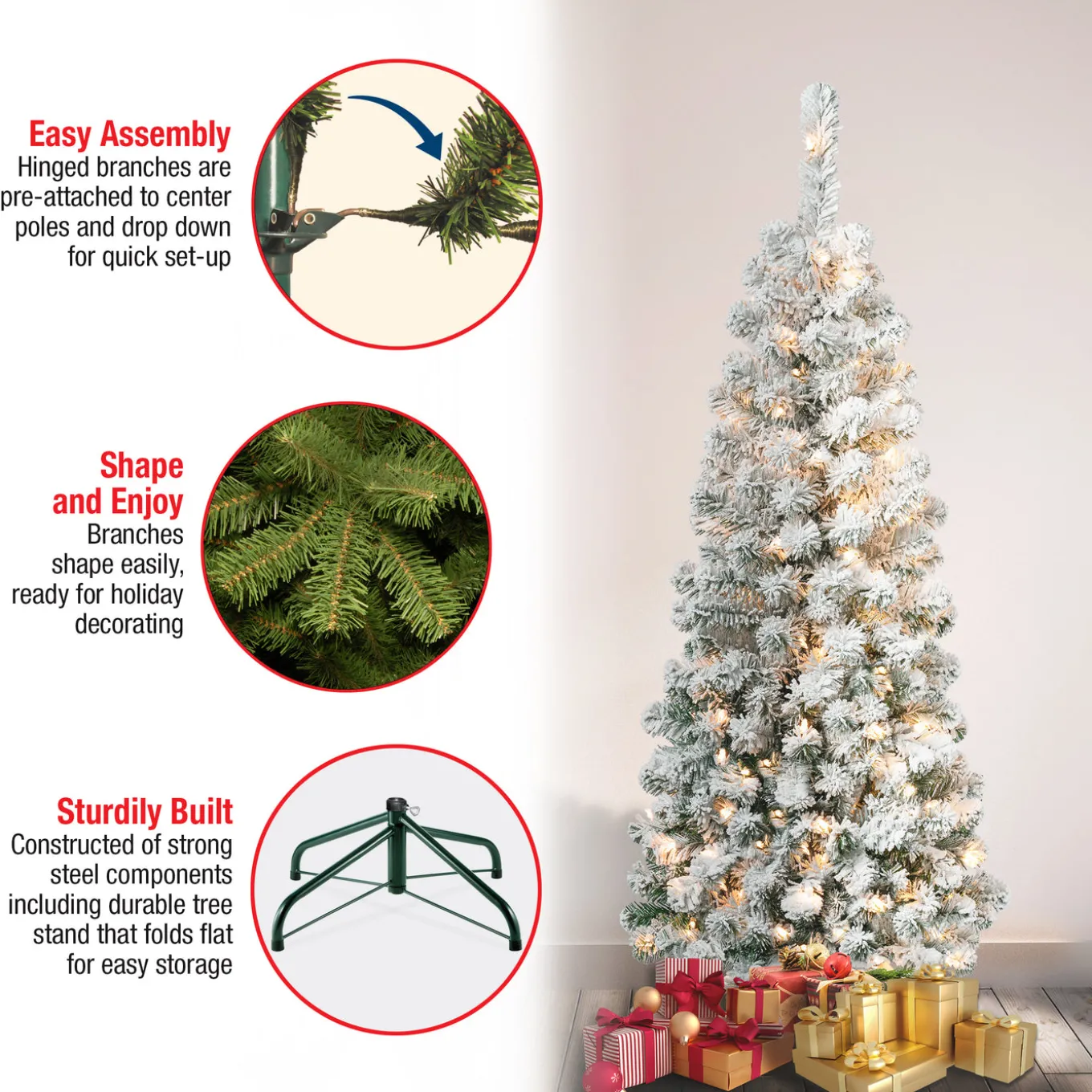 4.5 ft. Pre-Lit Acacia Pencil Slim Flocked Tree with Clear Lights