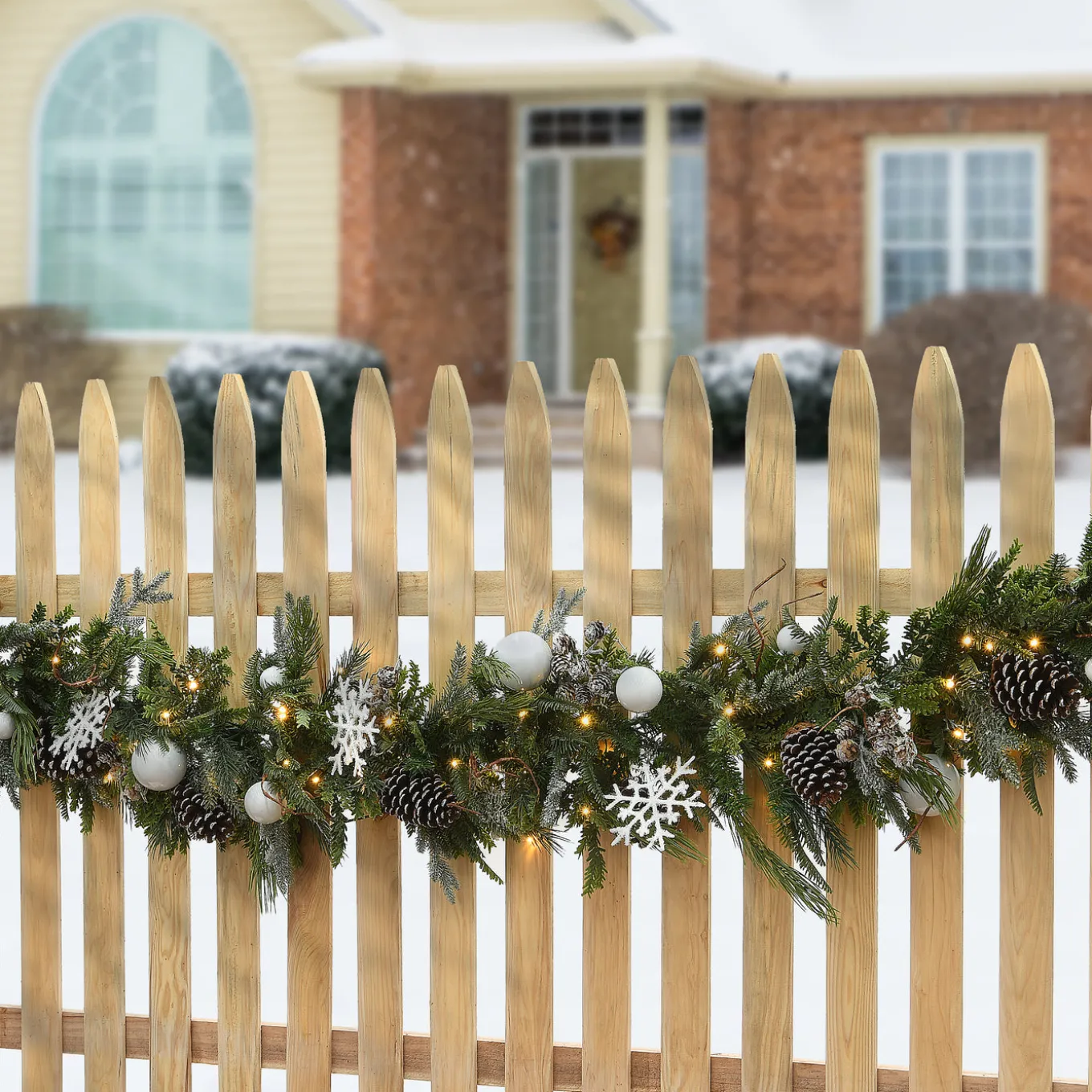 9 ft. Pre-Lit Alpine Decorated Garland with Warm White LED Lights