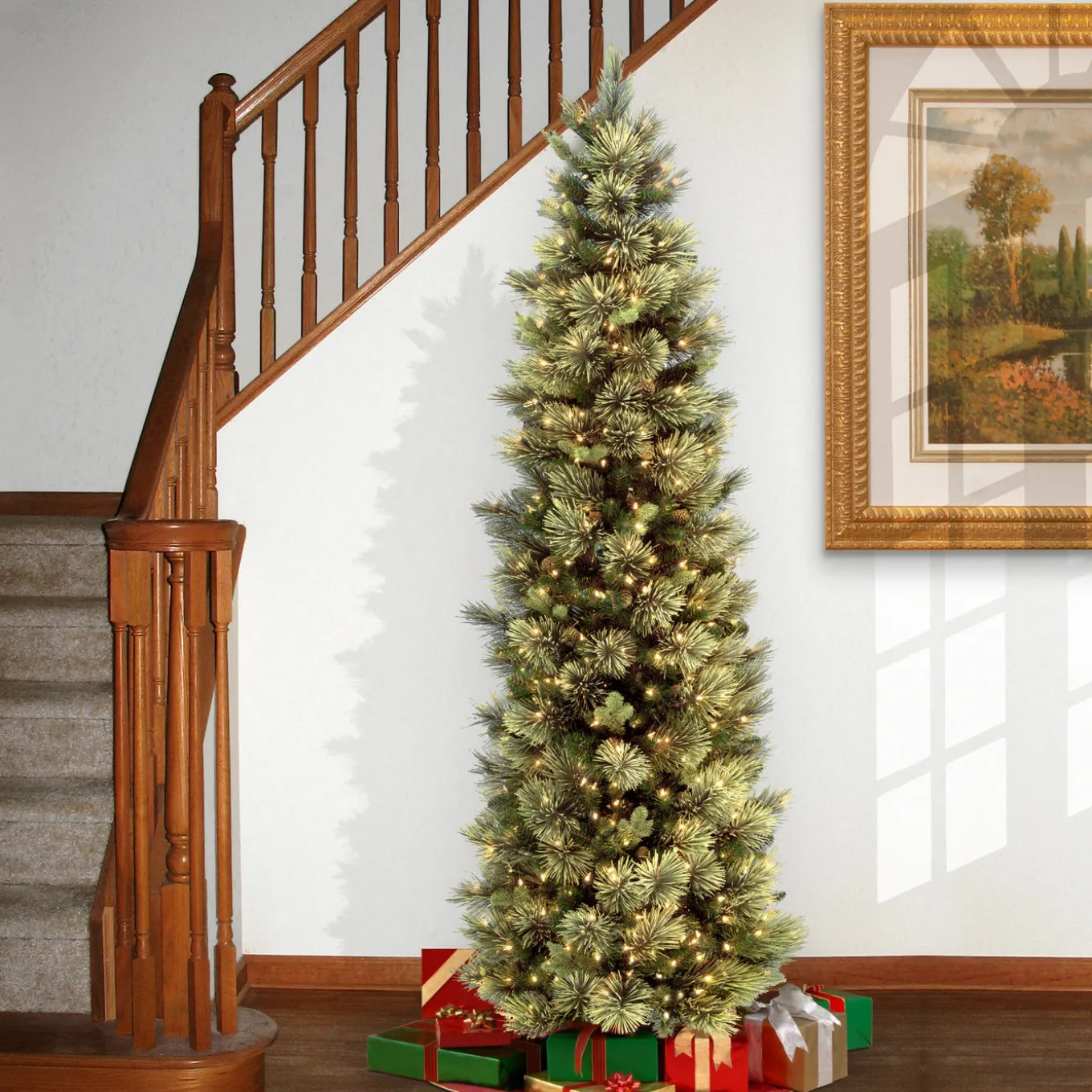 9 ft. Pre-Lit Carolina Pine Slim Tree with Clear Lights