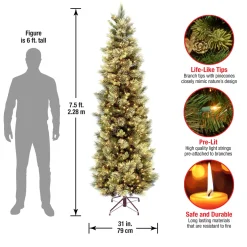 7.5 ft. Pre-Lit Carolina Pine Slim Tree with Clear Lights