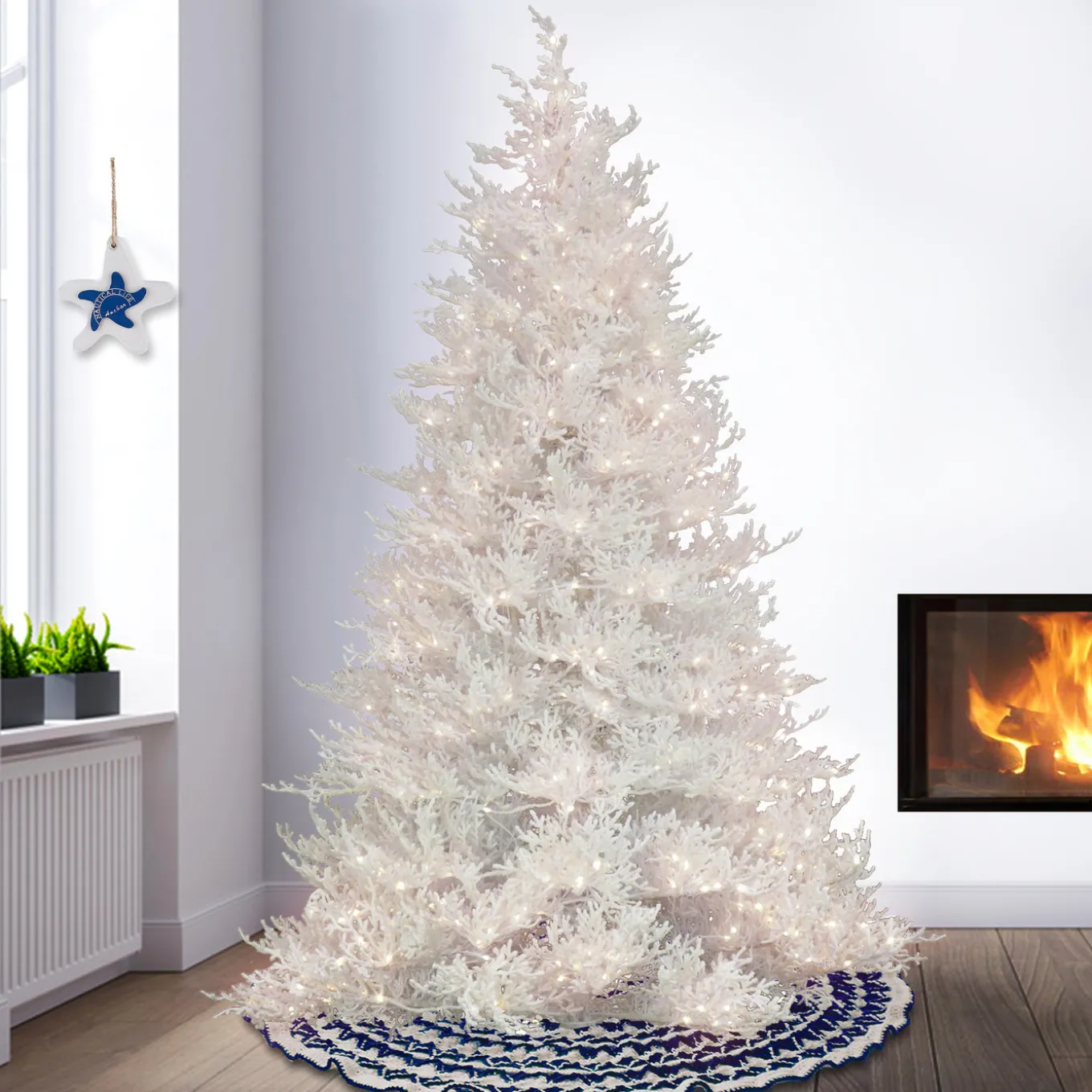9 ft. Pre-Lit Christmas by the Sea Coral Tree with Warm White LED Lights