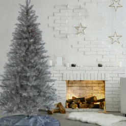 7.5 ft. Pre-Lit Christmas Crystal Pine Silver Metallic Tree