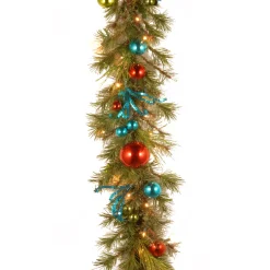 9 ft. Pre-Lit Decorative Collection Retro Garland with Warm White LED Lights
