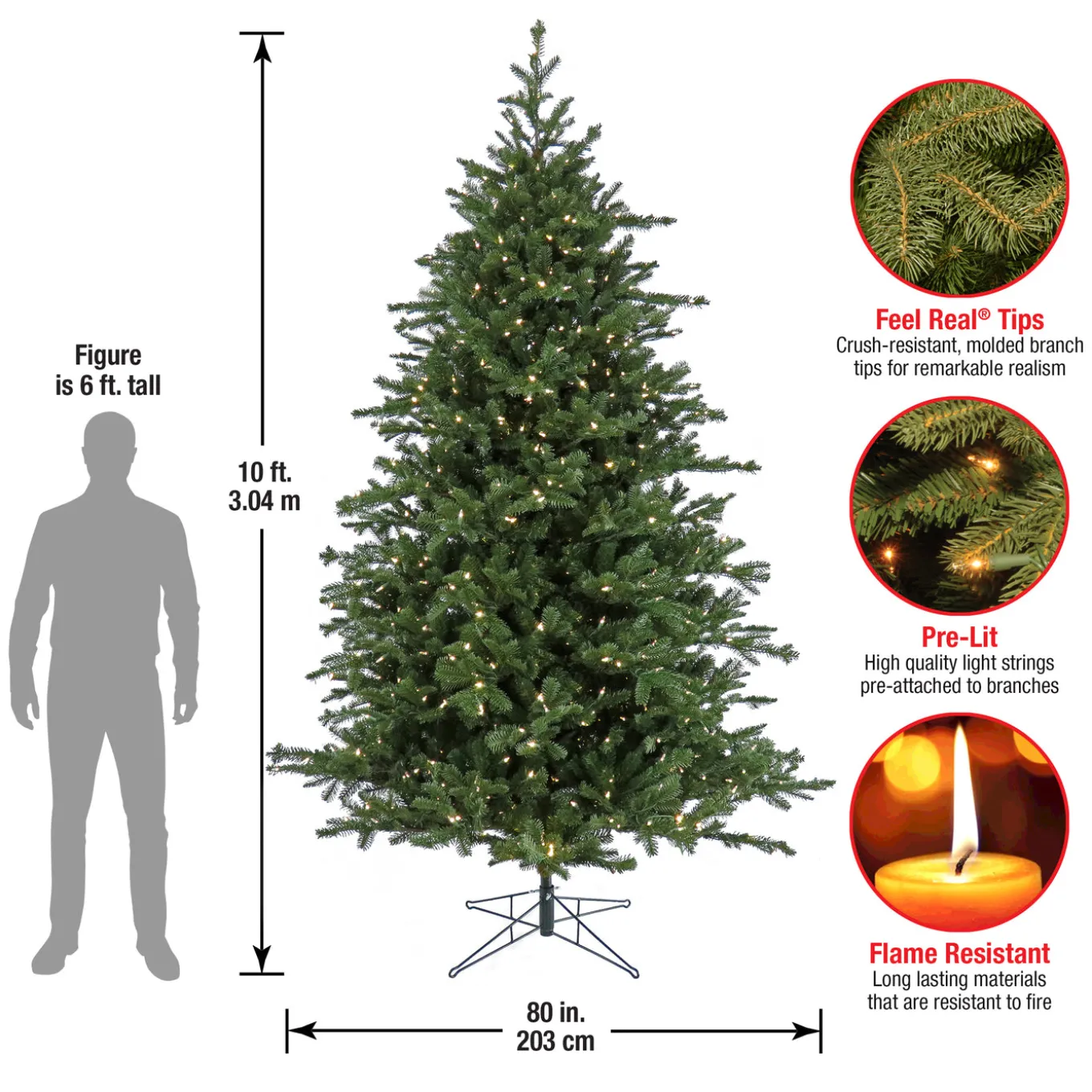 10 ft. Pre-Lit Douglas Fir Hinged Tree with Warm White LED Lights