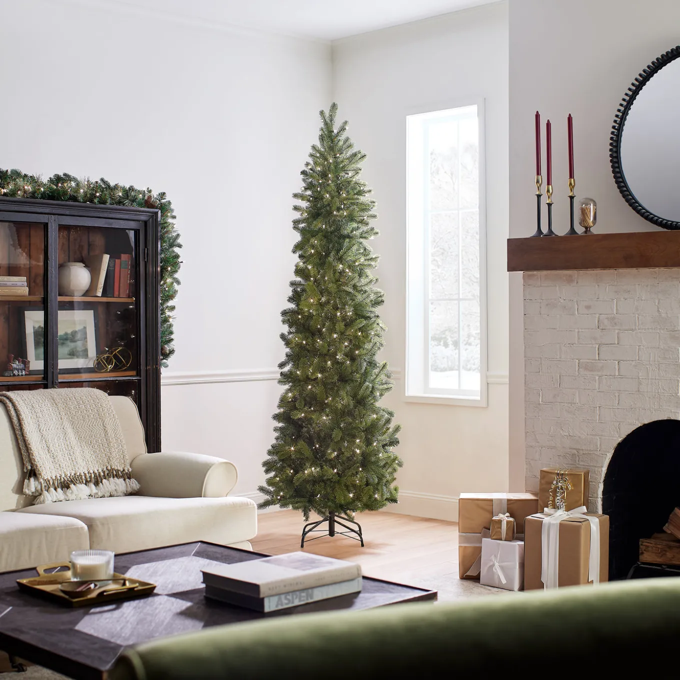 7.5 ft. Pre-Lit Downswept Douglas Fir Pencil Slim Tree with Clear Lights