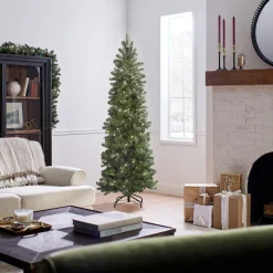 6.5 ft. Pre-Lit Downswept Douglas Fir Pencil Slim Tree with Clear Lights