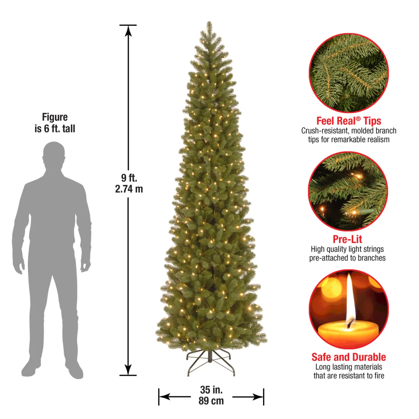9 ft. Pre-Lit Downswept Douglas Fir Pencil Slim Tree with Clear Lights
