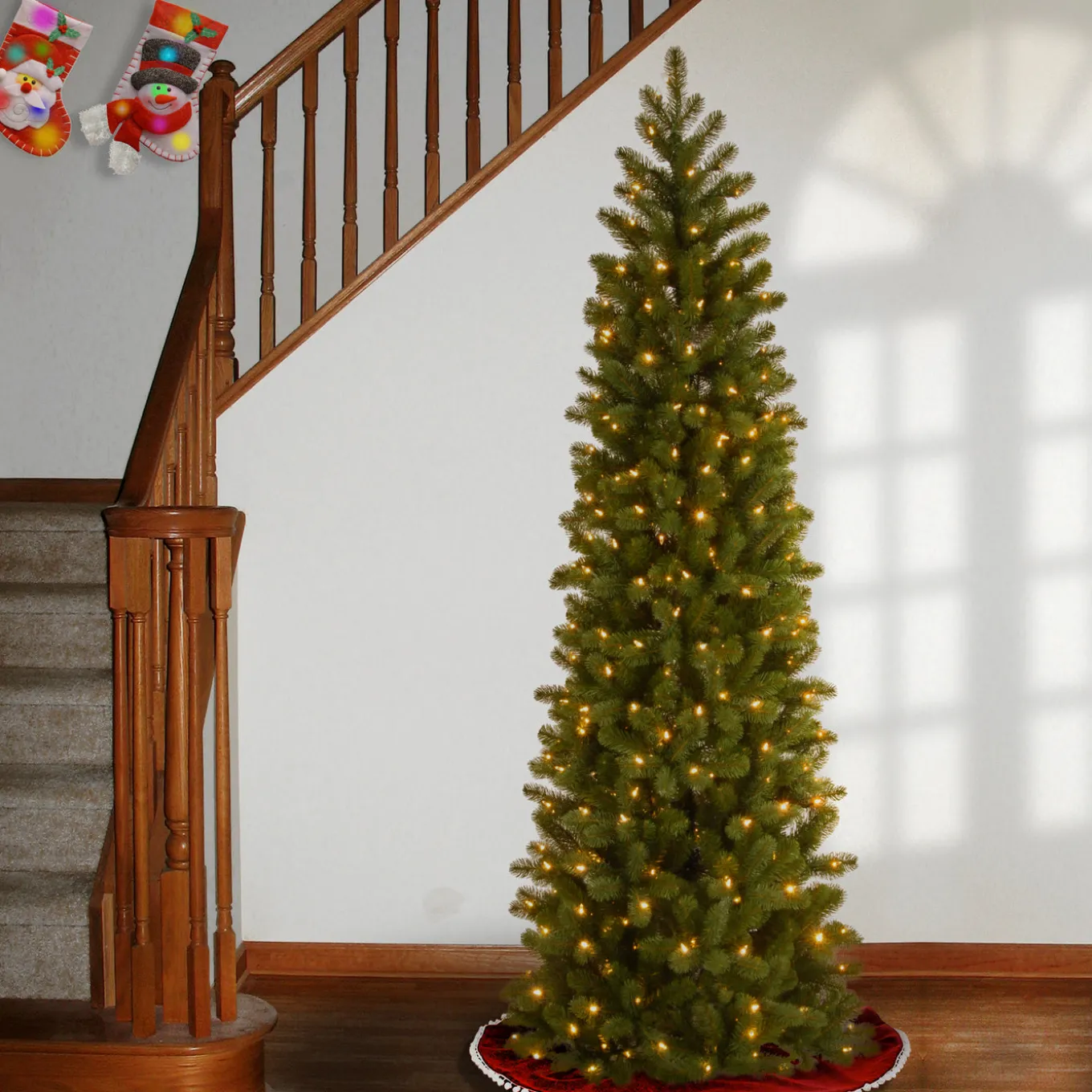 6.5 ft. Pre-Lit Downswept Douglas Fir Pencil Slim Tree with Dual Color LED Lights