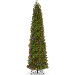 12 ft. Pre-Lit Downswept Douglas Fir Pencil Slim Tree with Dual Color LED Lights