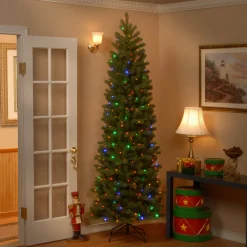 7.5 ft. Pre-Lit Downswept Douglas Fir Pencil Slim Tree with Dual Color LED Lights