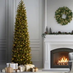 9 ft. Pre-Lit Downswept Douglas Fir Pencil Slim Tree with Dual Color LED Lights