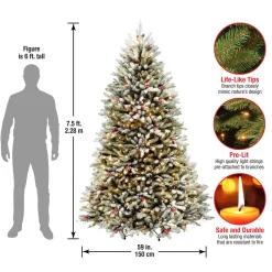 7.5 ft. Pre-Lit Dunhill Fir Flocked Tree with 750 Clear Lights
