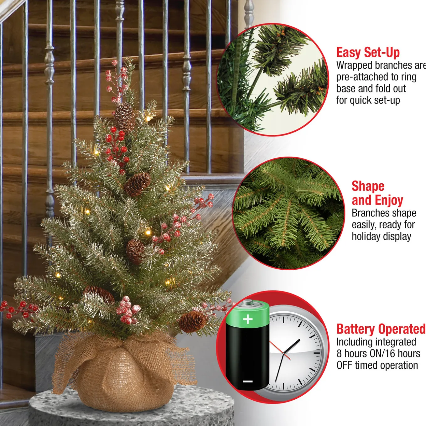 2 ft. Pre-Lit Dunhill Fir Tree with LED Lights