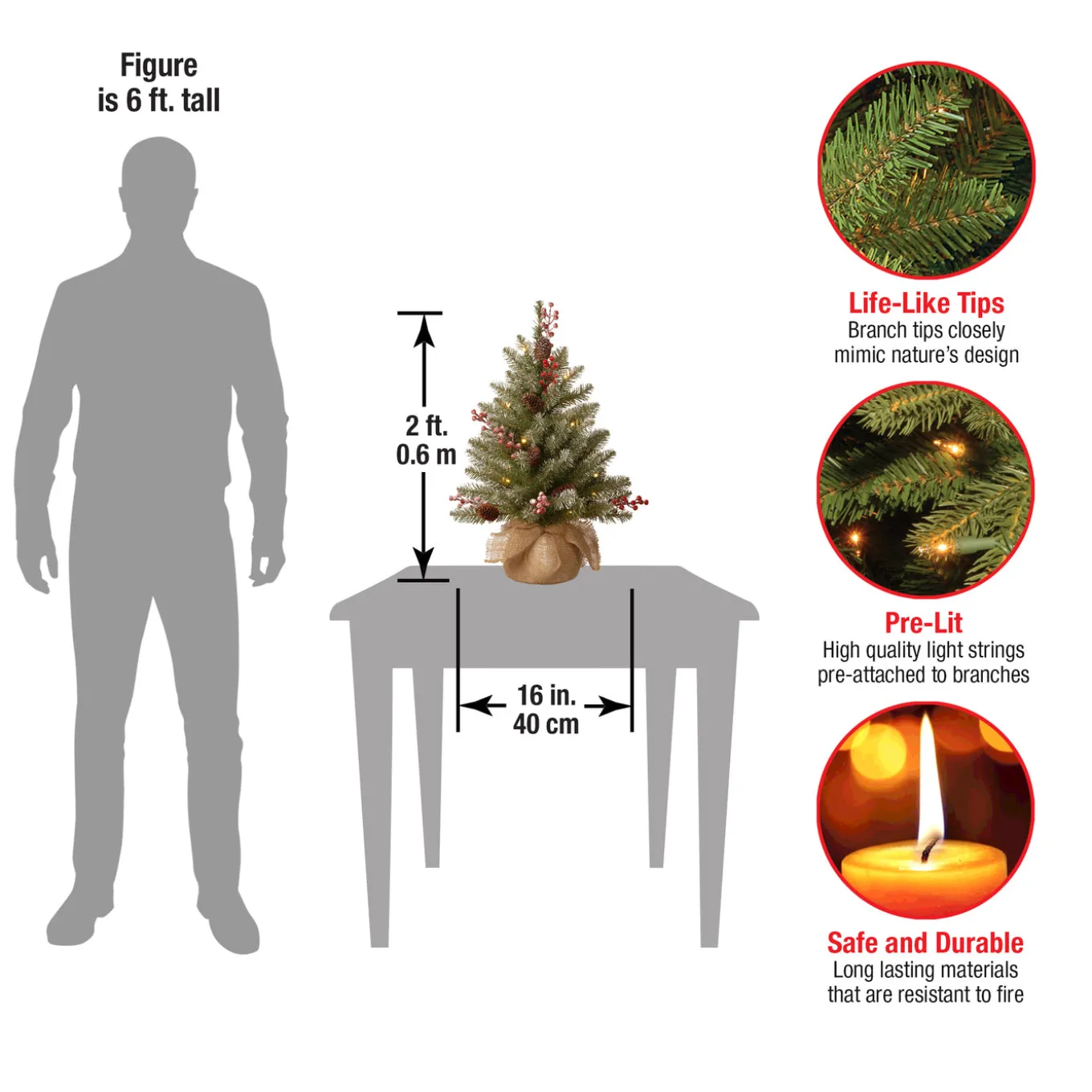 2 ft. Pre-Lit Dunhill Fir Tree with LED Lights