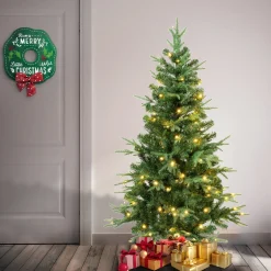 4.5 ft. Pre-Lit Duxbury Light Green Tree with Warm White LED Lights