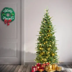 4.5 ft. Pre-Lit Duxbury Light Green Slim Tree with Warm White LED Lights