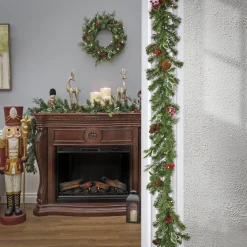 9 ft. Pre-Lit First Traditions Holly Berry Wreath and Garland Assortment