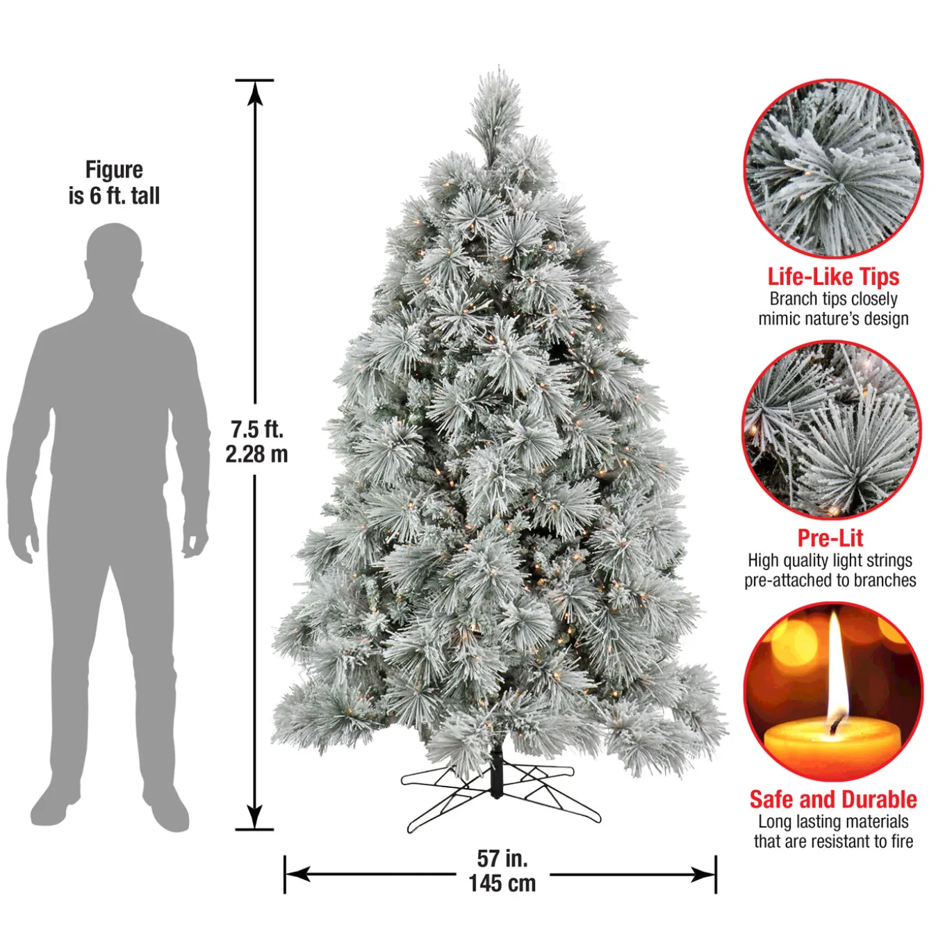 7.5 ft. Pre-Lit Flocked Bavarian Pine Tree