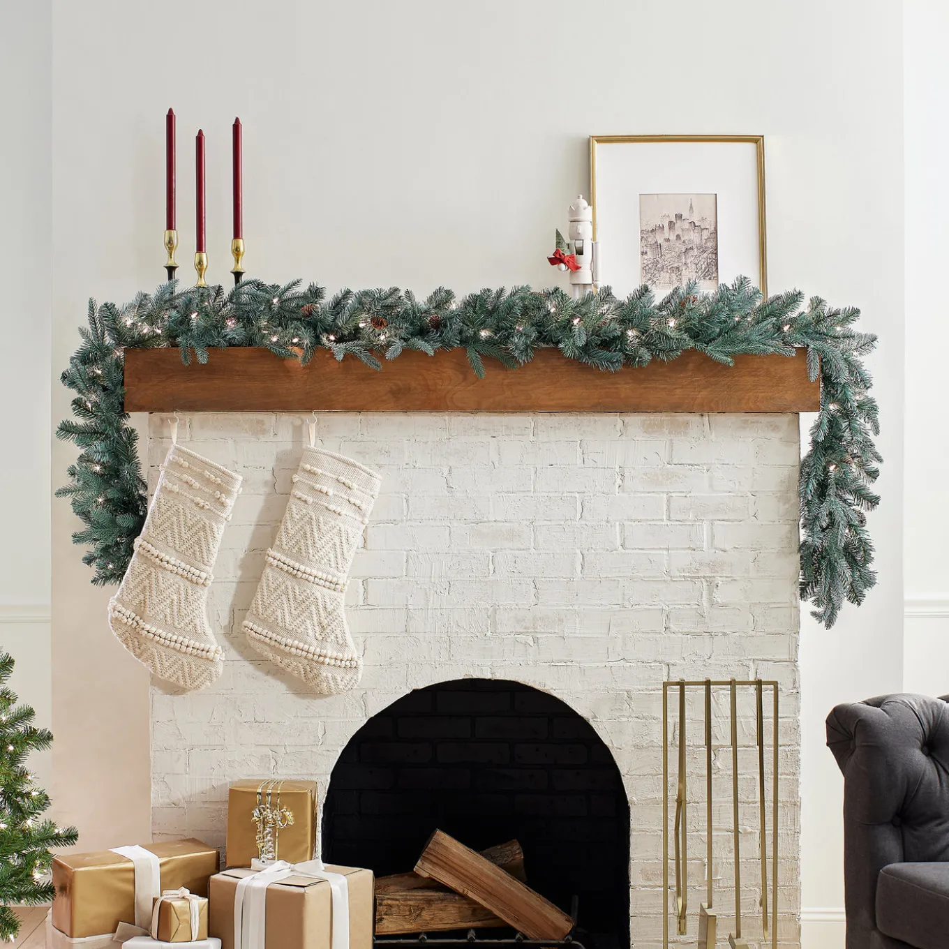 9 ft. Pre-Lit Frosted Arctic Spruce Garland with Clear Lights