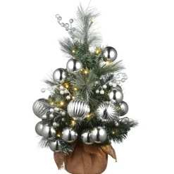 2 ft. Pre-Lit Frosted Silver Pine Tree with LED Lights
