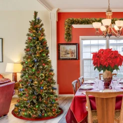 7 ft. Pre-Lit Glistening Pine Pencil Slim Tree with Multicolor Lights